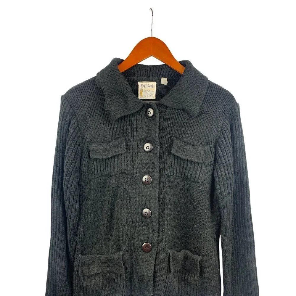 Women’s Vintage Ms. Doris Black Cardigan Sweater With Pockets Size S
